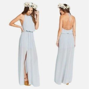 Show Me Your MuMu Heather Halter Dress Size Large Womens Steel Blue Chiffon